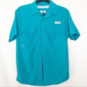 Mens XS magellan fishing shirt teal blue angler